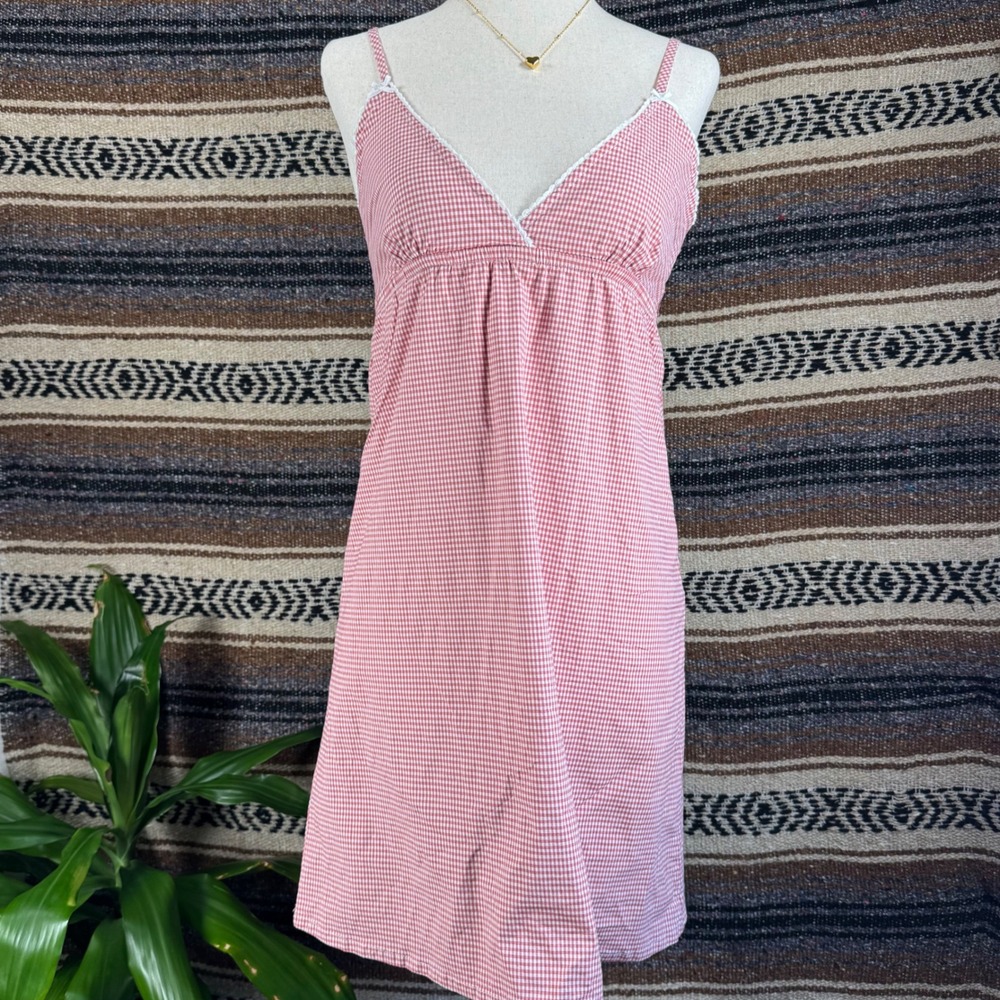 Brandy Melville Red Gingham Lace Trim Mini Dress Babydoll Cottagecore OS
